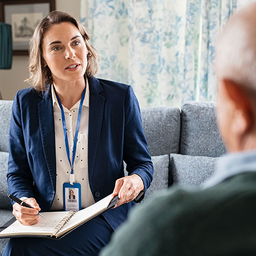 Meeting with client to discuss care planning, 24/7 Nursing & Medical Services