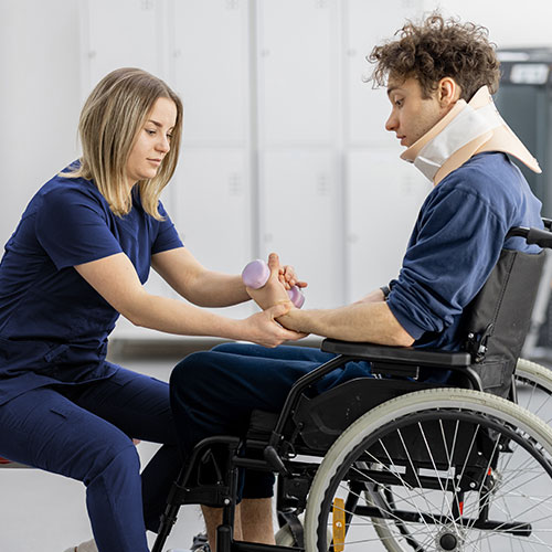 Nurse working with young man thrugh iCare support, 24/7 nursing & medical service is a registered iCare provider